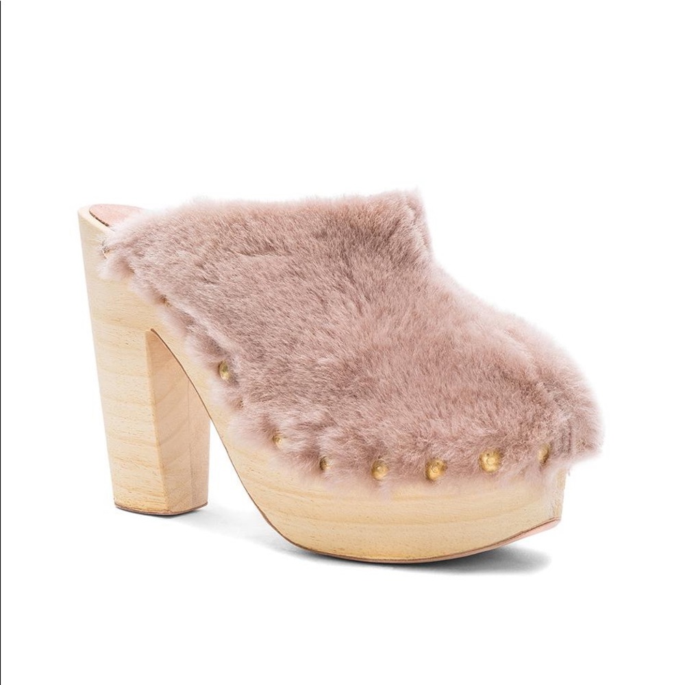Brother Vellies shearling fur clog in pink size 7